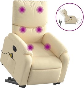 vidaXL Fotoliu electric de masaj rabatabil cu ridicare, crem, textil