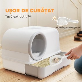 PawHut Litieră pentru Pisici cu Capac, Litiere Pisici cu Tavă și Lopățică Inclusă, Saci Deodorant, Ușor de Curățat, Alb și Gri | Aosom Romania
