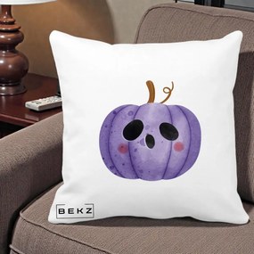 Perna Decorativa Dovleac Halloween Mov Kawaii, 40x40 cm, Alba Mata, Husa Detasabila, Perna Inclusa, BEKZ®