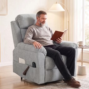 HOMCOM Fotoliu Reclinabil cu Masaj Manual  135°, Încălzire și 8 Puncte de Masaj, Chenille, 87x95x109 cm, Gri Deschis | Aosom Romania