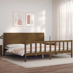 3192969 vidaXL Cadru pat cu tăblie, maro miere, 200x200 cm, lemn masiv