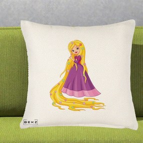 Perna Personalizata Rapunzel Par Lung Floral, 40x40 cm, Crem Reliefat, Husa Detasabila, Perna Inclusa, BEKZ®