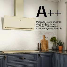 Klarstein Victoria hotă înclinată, 90 cm, debit de aer 336 m³/h.