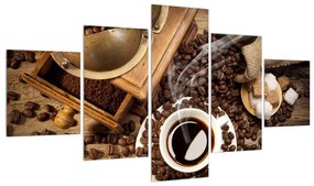 Tablou ceașca de cafea și boabe de cafea (125x70 cm), în 40 de alte dimensiuni noi
