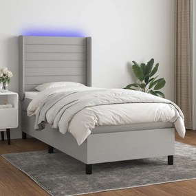 vidaXL Pat cu arcuri, saltea și LED, gri deschis, 80x200 cm, textil