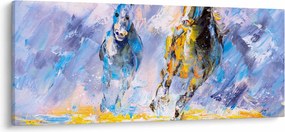 Tablou - Caii alergând, pictură în ulei (120x50 cm)