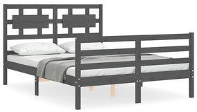 3194423 vidaXL Cadru de pat cu tăblie, gri, 140x190 cm, lemn masiv