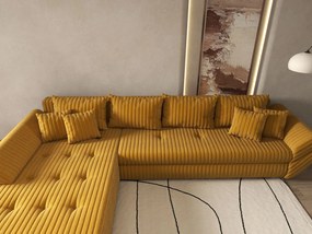 Colțar extensibil dumonde cu ladă de depozitare si sezut confortabil din spuma high-density, Loana XL Ambience Mustar 335x185 cm