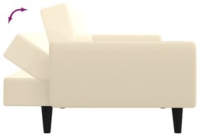 Canapea extensibila 2 locuri, cu taburet, crem, catifea Crem, Cu scaunel pentru picioare