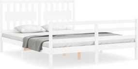 vidaXL Cadru de pat cu tăblie, alb, 160x200 cm, lemn masiv