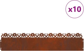 vidaXL Borduri pentru gazon 10 pcs Ruginit 103 x 0,05 x 22 cm