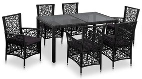 vidaXL Set mobilier de exterior, 7 piese, negru, poliratan
