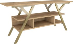 Comoda TV Minerva, stejar/auriu, PAL/metal, 120x35x55 cm