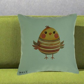 Perna Decorativa Pui Kawaii Portocaliu Dungi Calde, 40x40 cm, Verde, Husa Detasabila, Perna Inclusa, BEKZ®