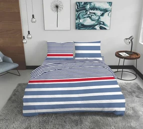 Lenjerie de pat dubla Marino, Bedora, 4 piese, 200x220 cm, 100% bumbac, multicolor