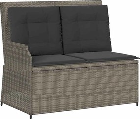 vidaXL Bancă de grădină rabatabilă cu perne, gri, poliratan