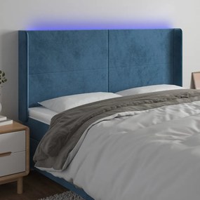 3123826 vidaXL Tăblie de pat cu LED, albastru închis, 163x16x118/128cm catifea