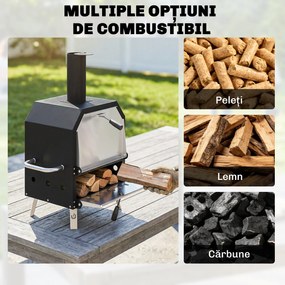 Outsunny Cuptor pizza exterior pe lemne Cuptor pizza din oțel inoxidabil 2 niveluri cu piatră pentru pizza grosime 1 cm picioare pliabile | Aosom Romania