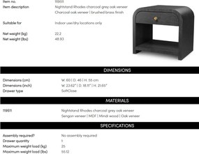 Noptiera design LUX, Furnir de stejar gri carbune, Rhodes