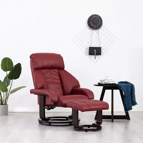 248677 vidaXL Fotoliu TV rabatabil cu taburet, roșu vin, piele ecologică