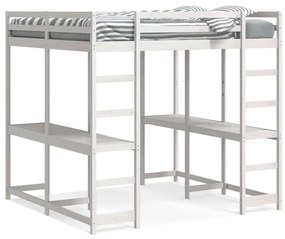 3284237 vidaXL Cadru pat supraetajat cu birou/scară, alb, 140x200 cm, lemn pin
