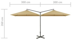 Umbrela de soare dubla cu stalp din otel, gri taupe, 600x300 cm Gri taupe