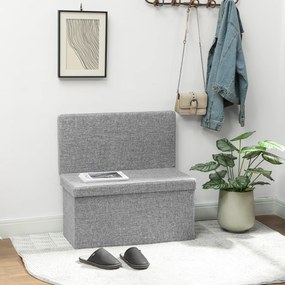 HOMCOM Bancă Pliabilă cu Spătar și Compartiment de 77L, Acoperire din Țesătură, 76x50x73 cm, Gri | Aosom Romania