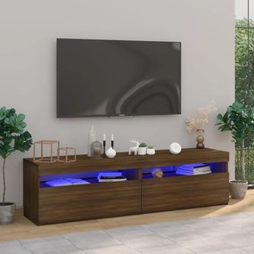 815128 vidaXL Comodă TV cu lumini LED, 2 buc., stejar maro, 75x35x40 cm