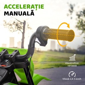 AIYAPLAY Motocicleta Electrică Copii pentru copii 3-6 ani cu 2 motoare, 2.4-5 km/h, 107x56x70 cm, verde | Aosom Romania