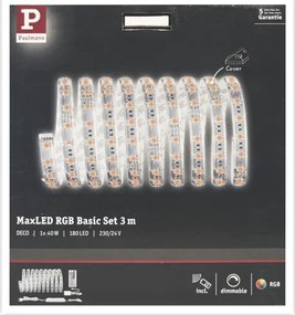Bandă dimabilă LED RGB/40W MAXLED 3m 230V Paulmann 70673 + telecomandă