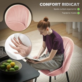 HOMCOM Set de 2 Scaune de Sufragerie din Catifea, Scaune Bucătărie cu Spătar Curbat în Formă de Scoică, Picioare din Oțel, Stil Nordic, Scaun Tapițat pentru Bucătărie, Dormitor, Cameră de Zi, Roz | Aosom Romania
