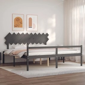 3195568 vidaXL Cadru de pat senior cu tăblie, 200x200 cm, gri, lemn masiv