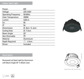 Spot LED incastrabil pentru baie IP54 Ozzy negru