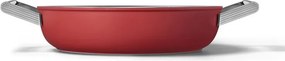 Oală joasă cu capac Smeg CKFD2811RDM, 28 cm, 3,7 l, acoperire antiaderentă cu 3 straturi, rezistentă la cuptor până la 250 °C, fără PFAS, compatibilă cu plitele cu inducție, roșie