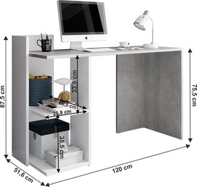 Masă PC, beton/alb mat, ANDREO