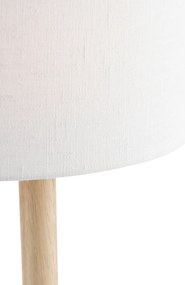 Tafellamp hout met ovale linnen kap wit 25cm - Mels