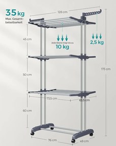 Suport uscat rufe Songmics Gri 126.6x64.2x169.2 cm