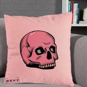 Perna Decorativa Craniu Roz Tatoo Art Halloween, 40x40 cm, Roz, Husa Detasabila, Perna Inclusa, BEKZ®