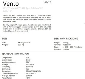 Lustra LED cu Ventilator si telecomanda, lame retractabile Vento alb