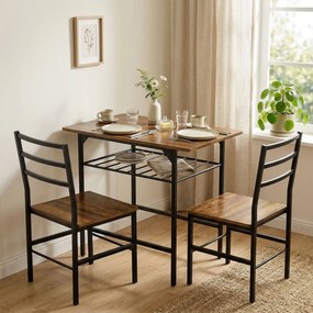 HOMCOM Set masă dining cu 2 scaune, masă pentru bucătărie cu scaune pentru 2 persoane, cadru din metal, maro | Aosom Romania