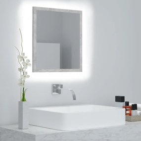 804912 vidaXL Oglindă de baie cu LED, gri beton, 40x8,5x37 cm, acril