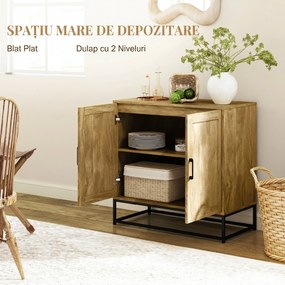 HOMCOM Bufet de Bucătărie cu 2 Nivele și Raft Reglabil, Mobilier din Pal Melaminat și Oțel, 80x40x78 cm, Lemn Natural | Aosom Romania