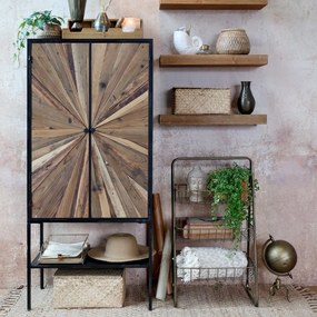 Dulap cu 2 uși și raft deschis, din lemn reciclat și metal, aspect rustic