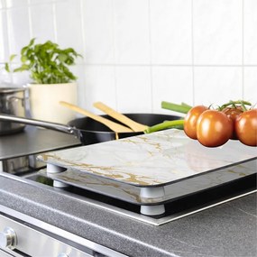 Set 2 protecții din sticlă pentru aragaz Wenko Marble, 52 x 30 cm , alb - auriu