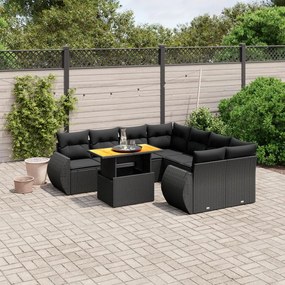vidaXL Set mobilier de grădină cu perne, 9 piese, negru, poliratan