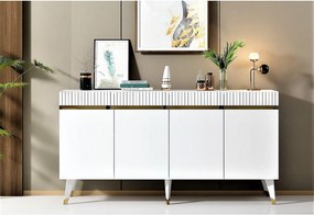 Comoda Defne, alb/auriu, PAL melaminat, 150x40x80 cm