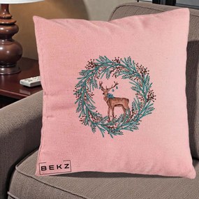 Perna Decorativa Coroana Turcoaz cu Ren, 40x40 cm, Roz, Husa Detasabila, Perna Inclusa, BEKZ®