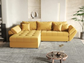 Colțar extensibil dumonde cu ladă de depozitare si sezut confortabil din spuma high-density, Loana Royal Muștar 270x185 cm