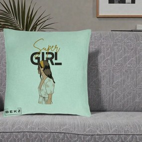 Perna Decorativa Super Girl Aesthetic, 40x40 cm, Verde Menta, Husa Detasabila, Perna Inclusa, BEKZ®