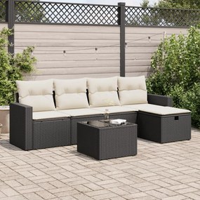 3325372 vidaXL Set mobilier de grădină cu perne, 6 piese, negru, poliratan